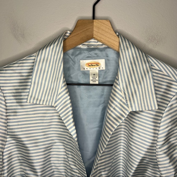 Talbots 100% Silk 3/4 Sleeve Striped Open Blazer in Blue/White 10 - Picture 4 of 9